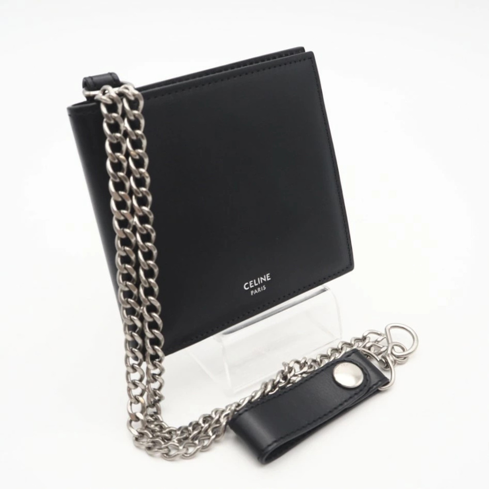 Celine leather bifold chain wallet black